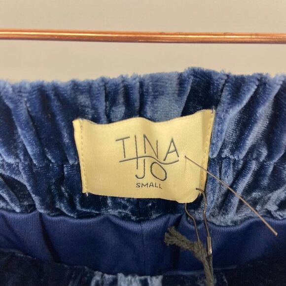 Anthropologie Tina + Jo Navy Blue Velvet Straight Leg Casual Pant NWT Womens S - Picture 3 of 6